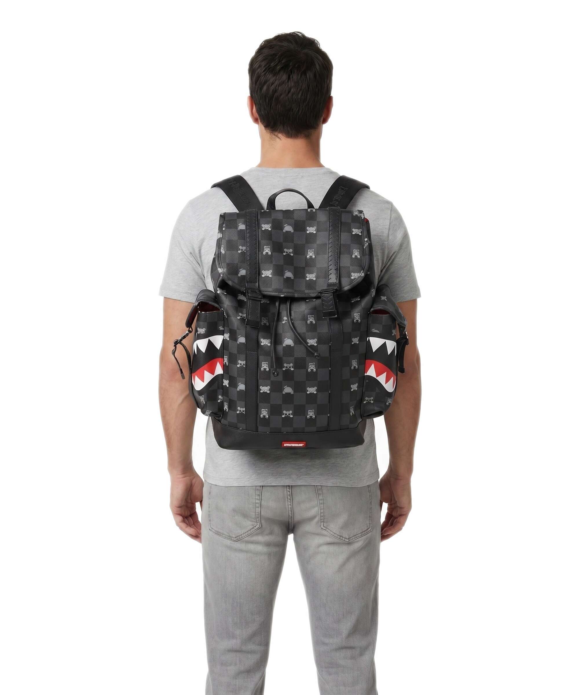 Sprayground Gray Peeking Character Check Monte Carlo Backpack black/gray