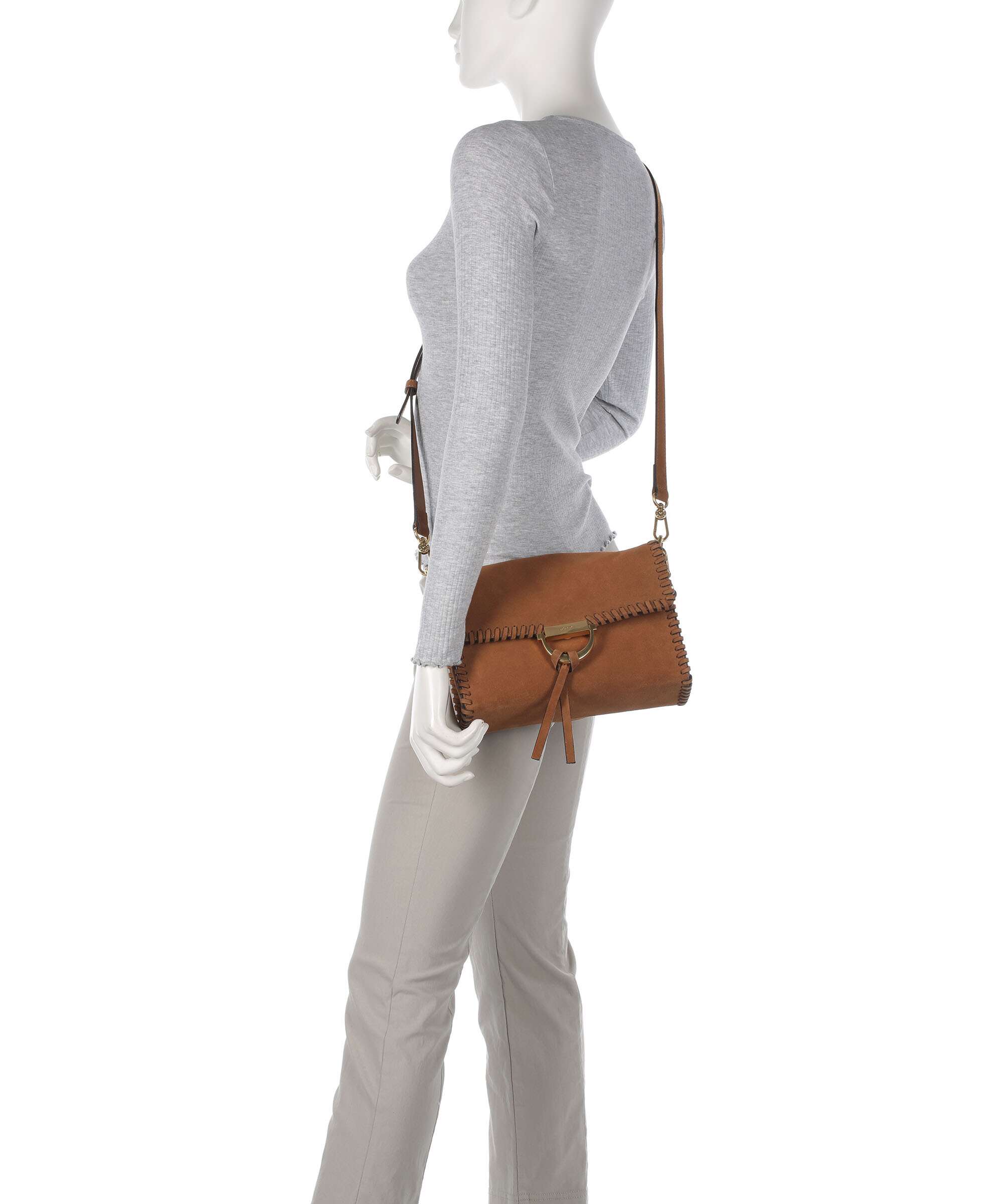 Abro Suede Temi Stitch Shoulder bag cuoio