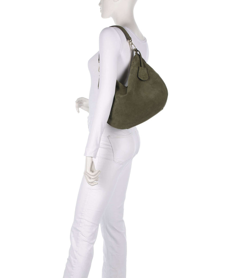 Abro Suede Juna Small Hobo bag oliv