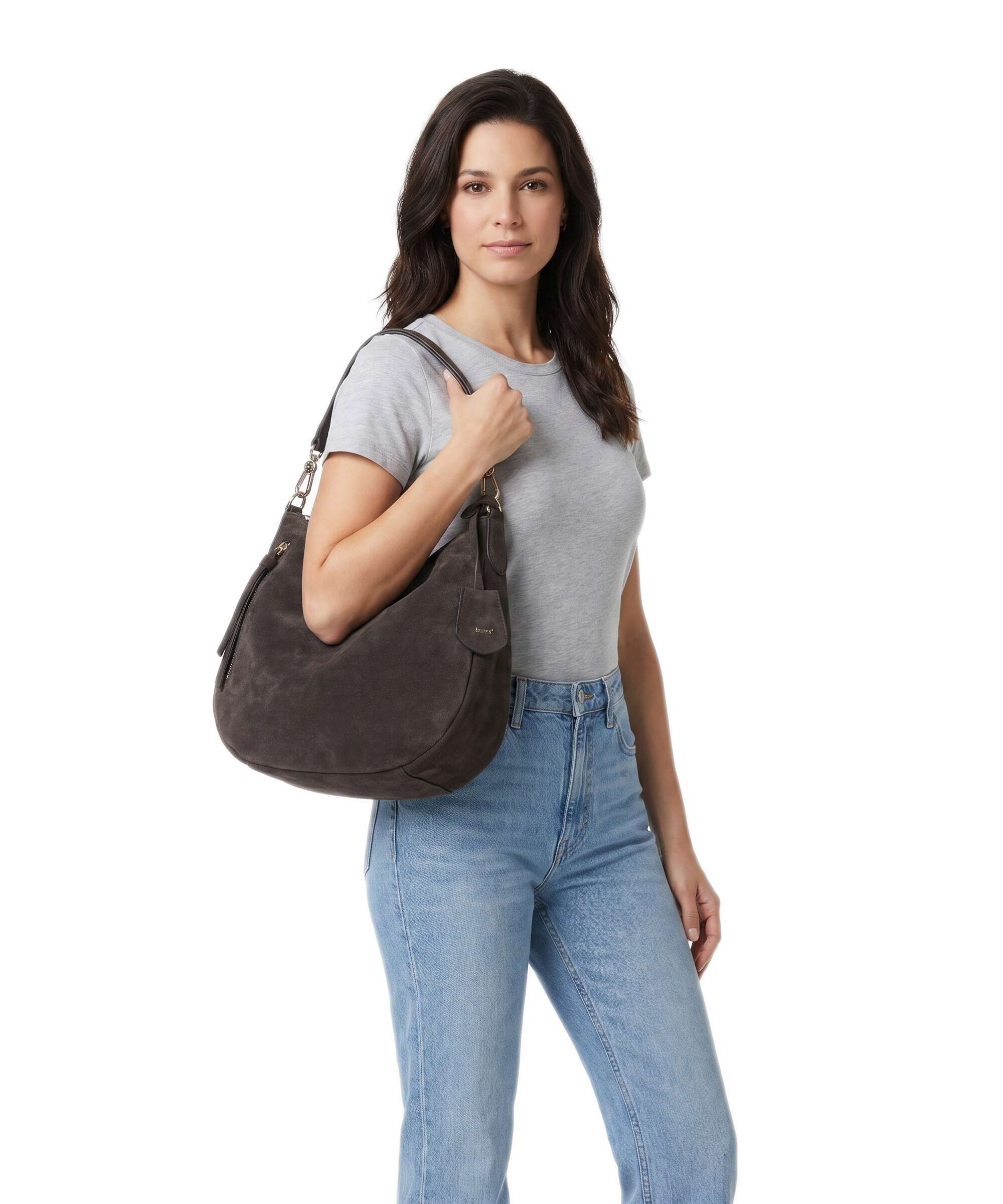 Abro Suede Juna Small Hobo bag dark brown