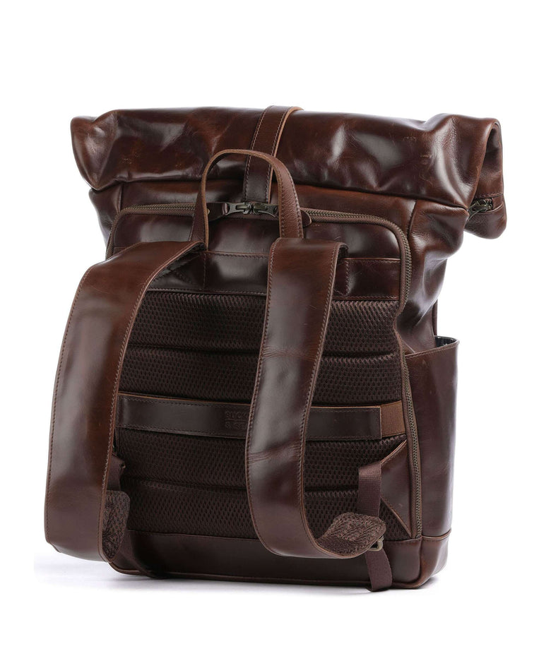 Buckle & Seam Crazy Horse Norman Rolltop backpack brown/dot