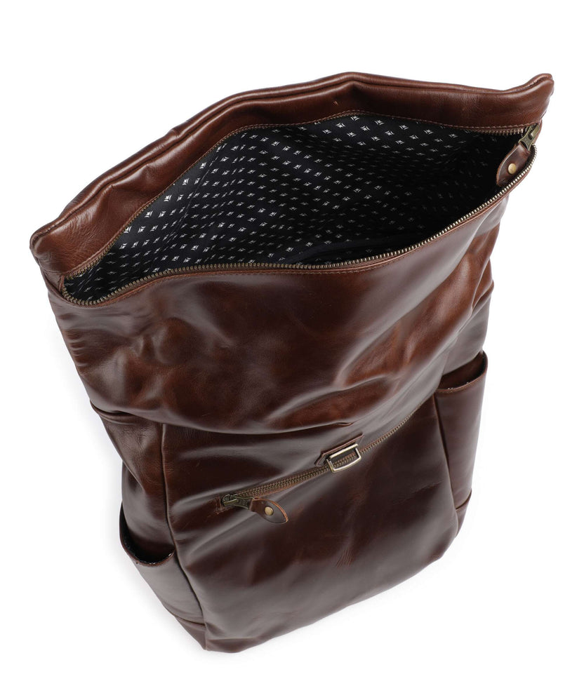 Buckle & Seam Crazy Horse Norman Rolltop backpack brown/dot