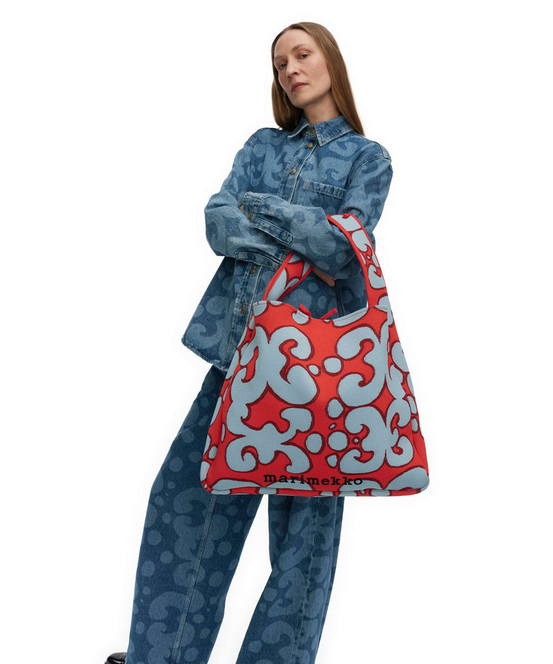 Marimekko Knitted Keidas Hobo bag light blue/red