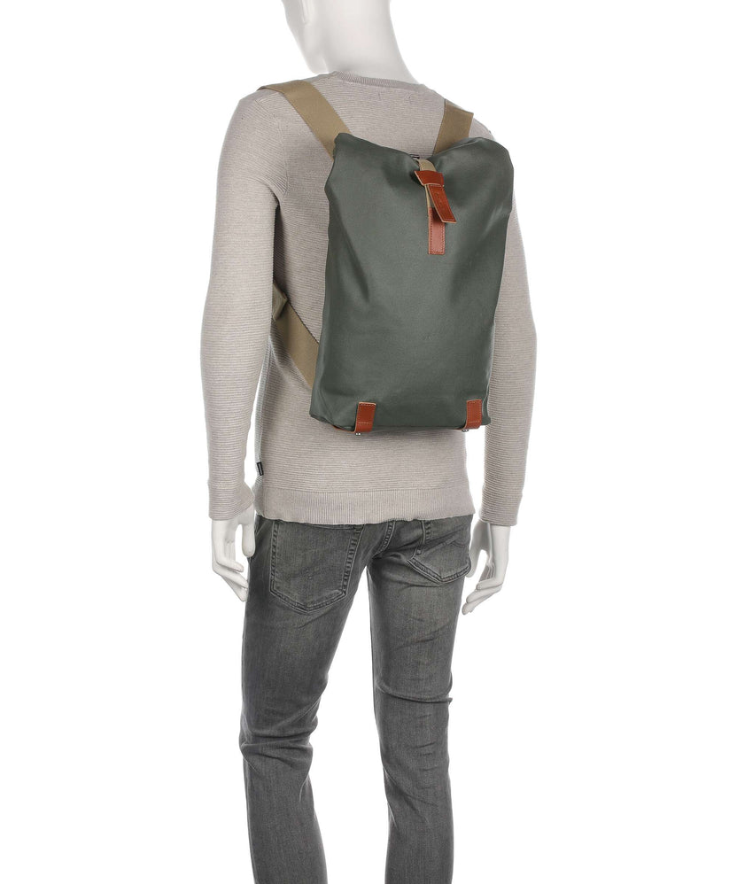 Brooks England Pickwick Cotton Canvas Small Rolltop backpack sage green/honey details