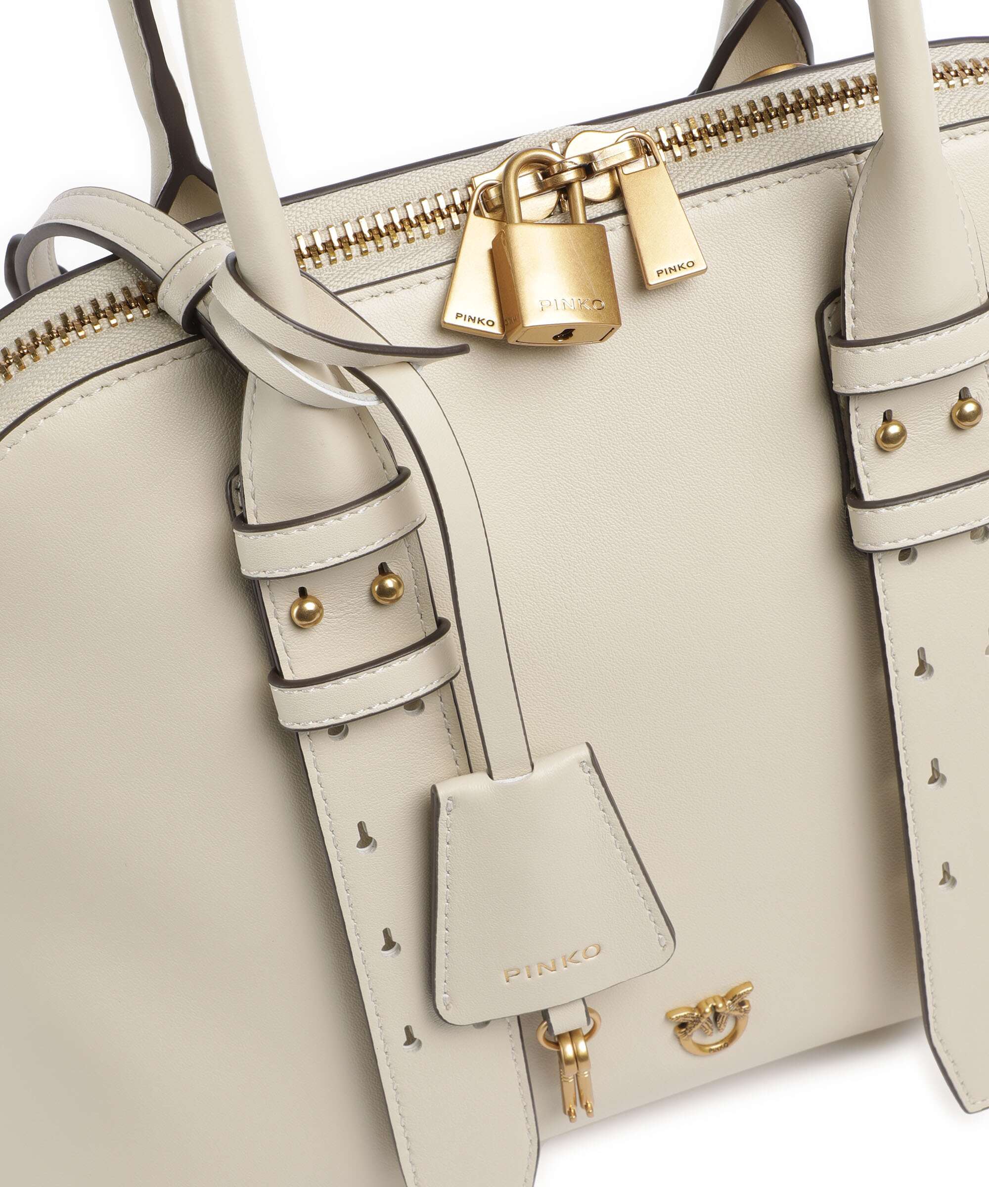 Pinko Bowling Medium Handbag bianco seta/antique gold