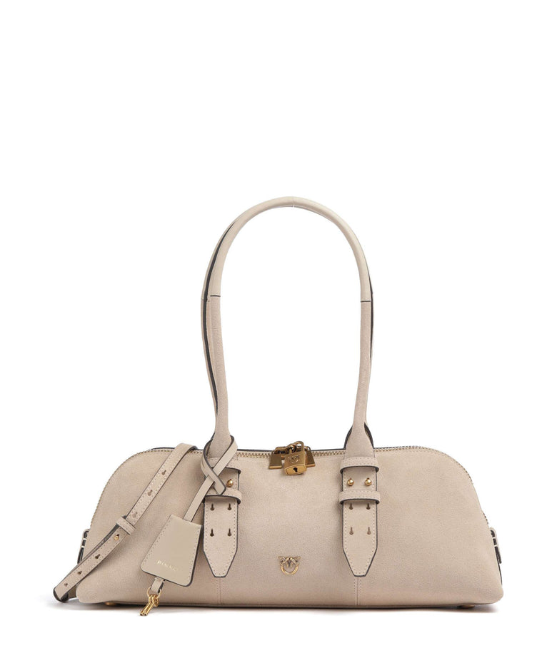 Pinko Bowling Horizontal Big Shoulder bag beige/grigio fumo/antique gold