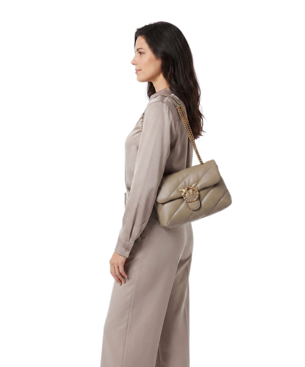 Pinko Love Puff Classic New Buckle Shoulder bag grigio talpa/antique gold