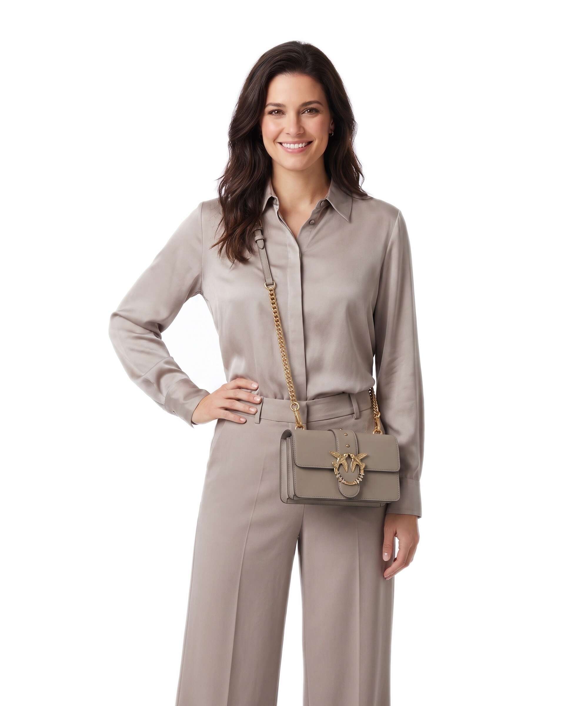 Pinko Love One Mini New Buckle Crossbody bag grigio talpa/antique gold