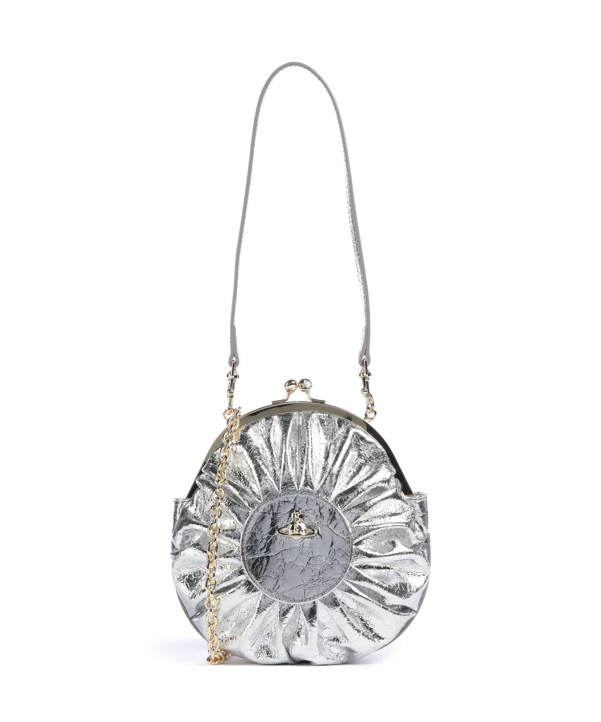 Vivienne Westwood Rosie Frame Metallic Crinkle Crossbody bag silver
