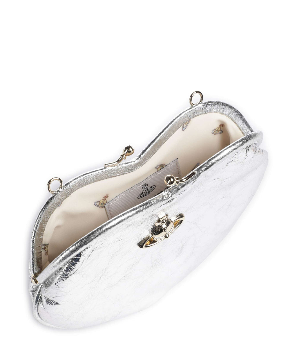 Vivienne Westwood Belle Heart Frame Metallic Crinkle Shoulder bag silver