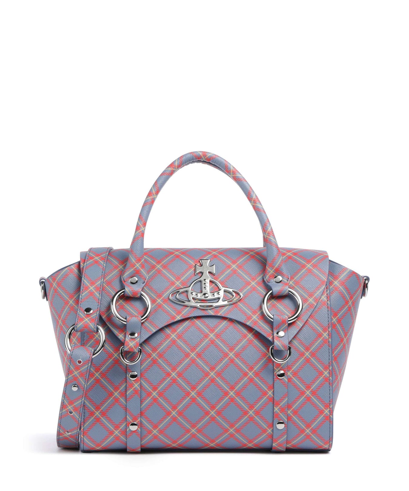 Vivienne Westwood Betty Saffiano Printed Medium Handbag blue/orange tartan