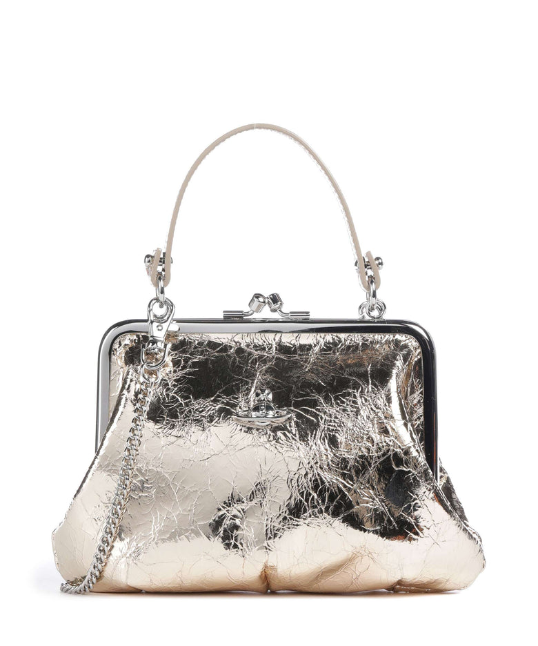 Vivienne Westwood Granny Frame Metallic Crinkle Handbag gold