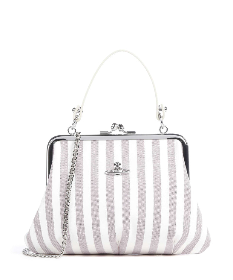 Vivienne Westwood Granny Frame Classic Oxford Shirt Handbag burgundy stripe