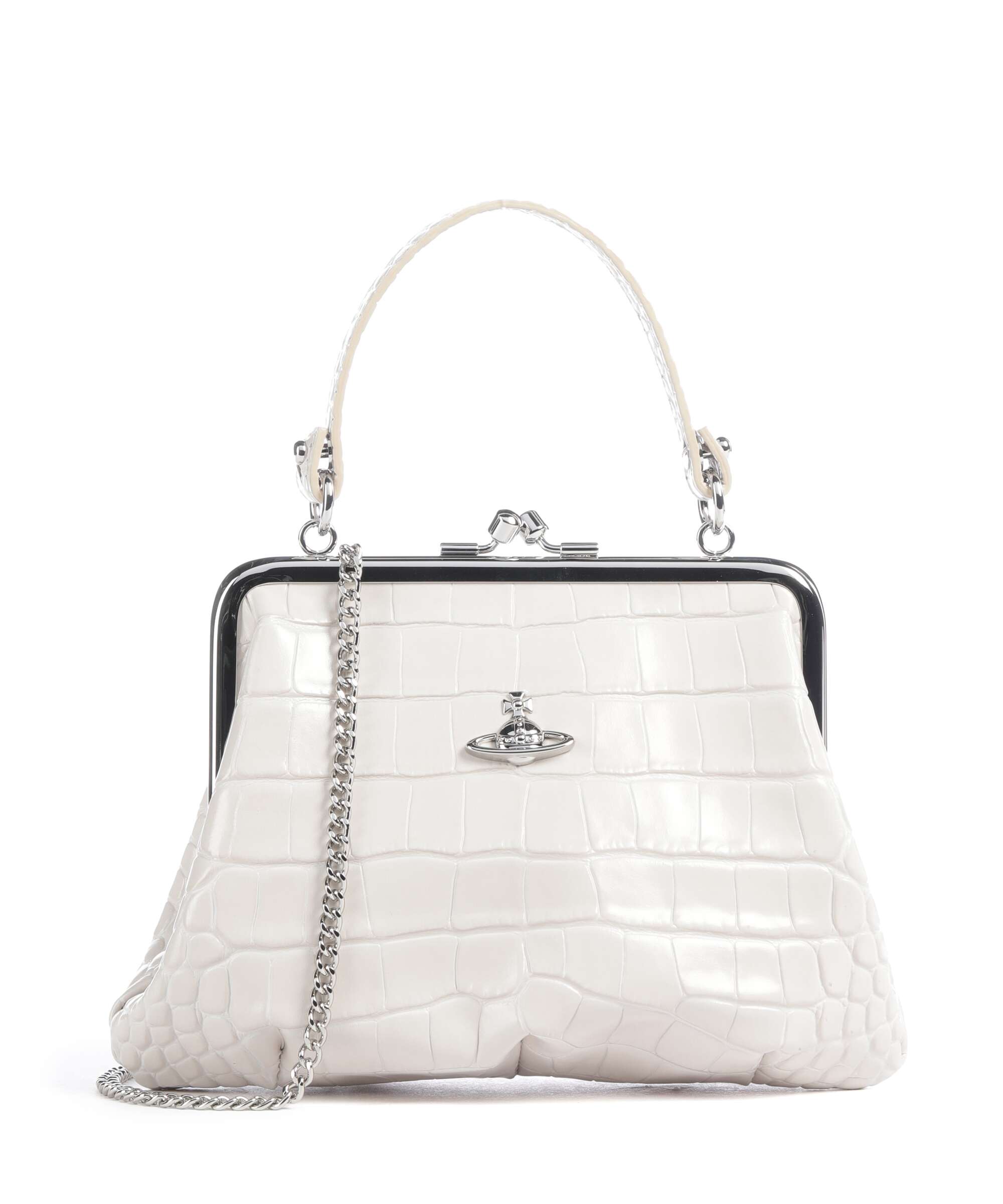 Vivienne Westwood Granny Frame Embossed Croc Handbag pearl white