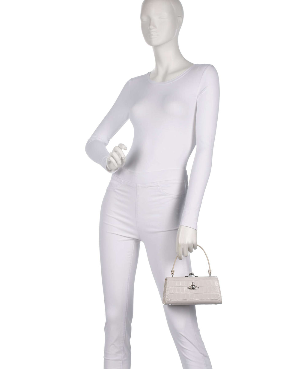 Vivienne Westwood Doll Frame Embossed Croc XL Handbag pearl white