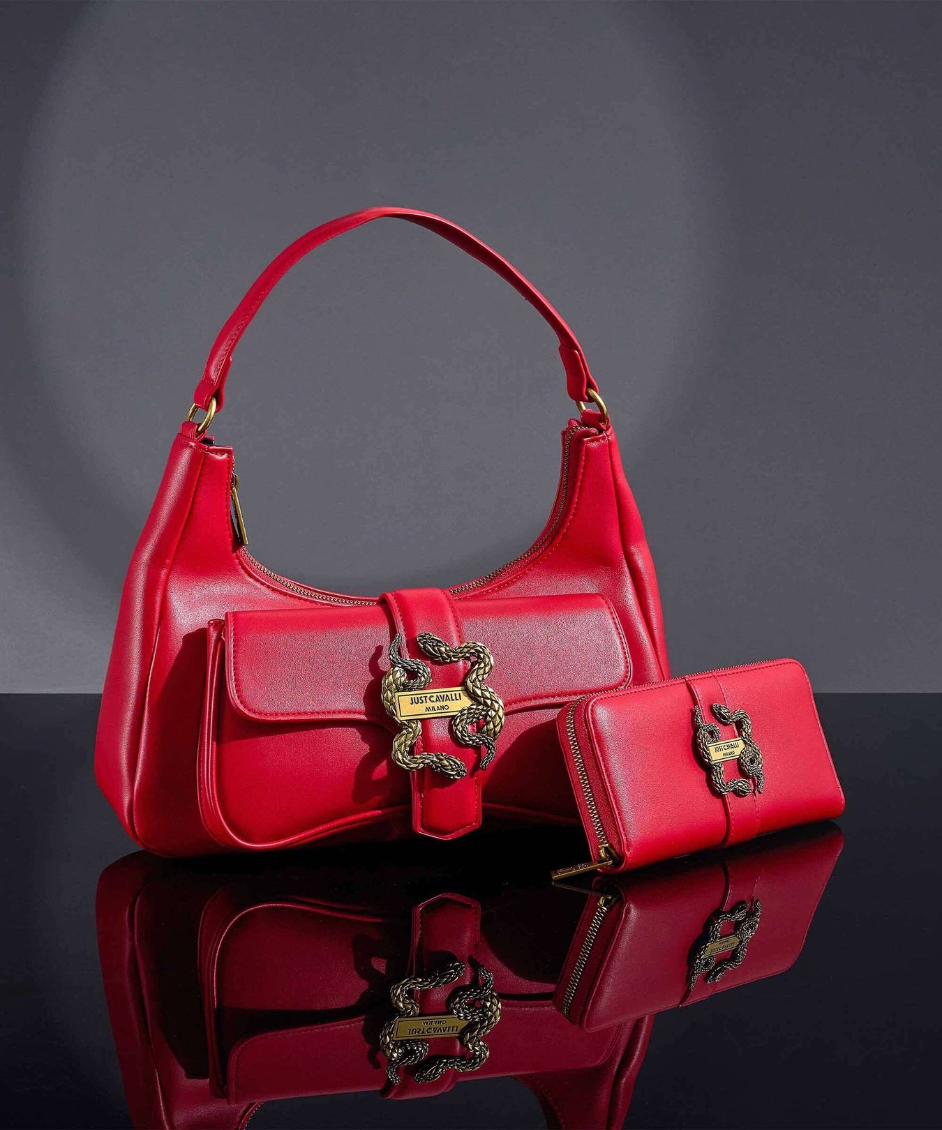 Just Cavalli Iconic Snakes Shoulder bag tango red