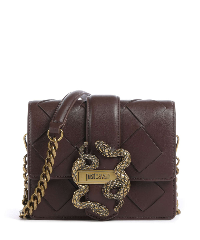 Just Cavalli Iconic Snakes Braided Crossbody bag black coffee