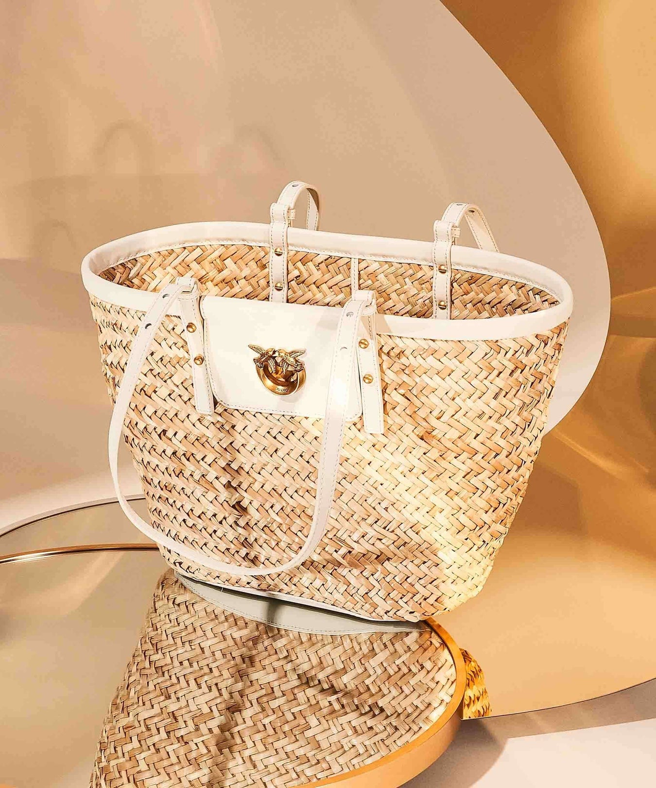 Pinko Love Summer Tote bag bianco seta/antique gold