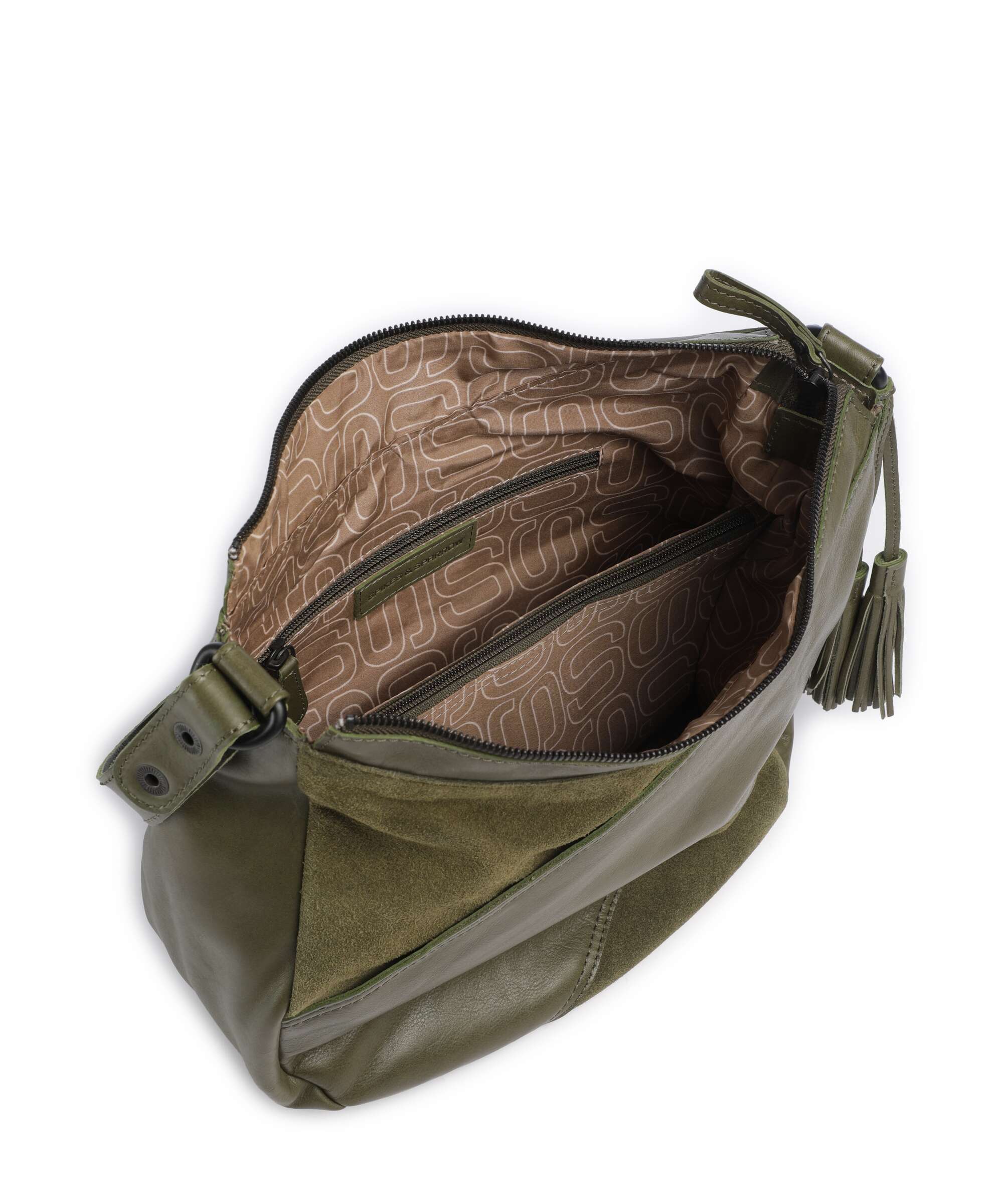 Spikes & Sparrow Suede Mix Natalia Hobo bag green