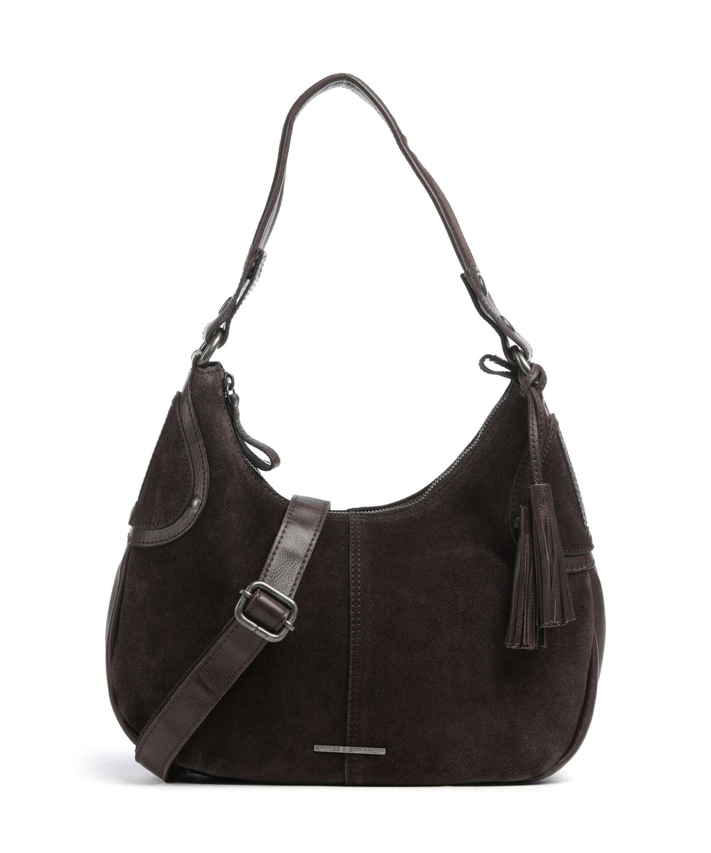 Spikes & Sparrow Suede Mix Anne-Lou Hobo bag dark brown
