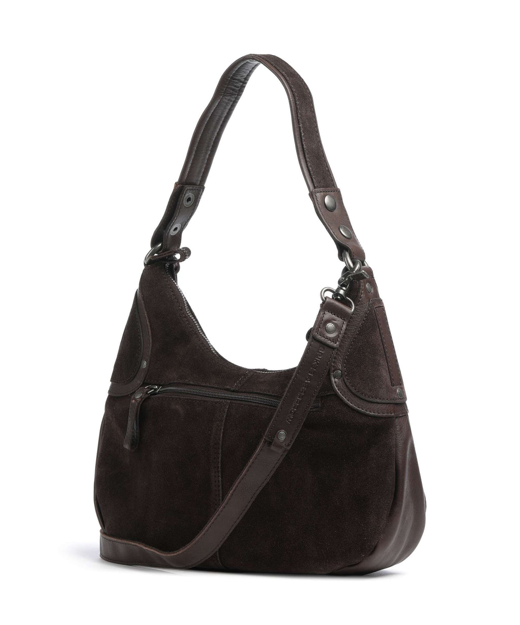 Spikes & Sparrow Suede Mix Anne-Lou Hobo bag dark brown