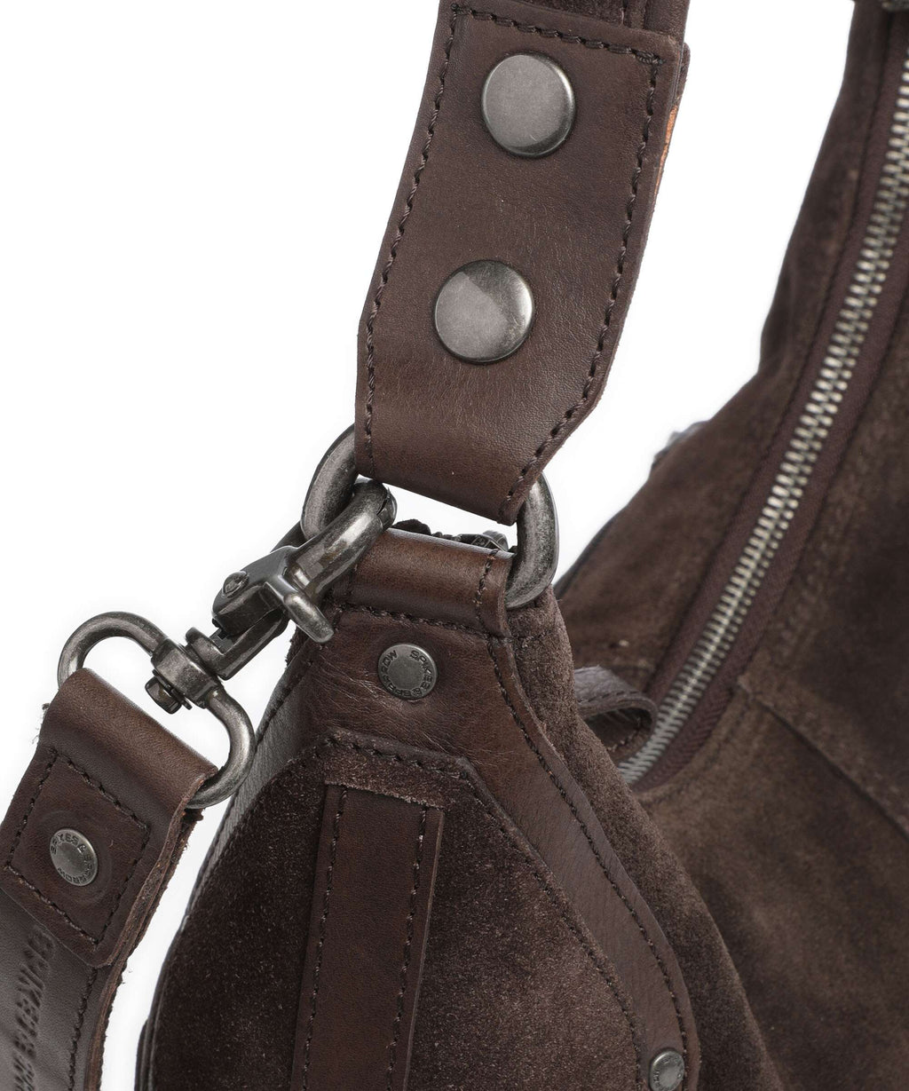 Spikes & Sparrow Suede Mix Anne-Lou Hobo bag dark brown